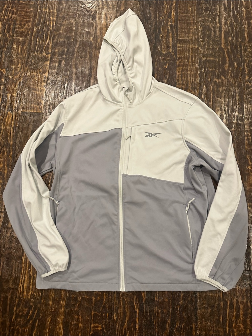 Reebok Men’s Hooded Lightweight fleece Jacket - Light Gray & White